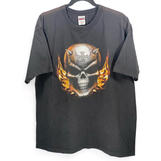 Vintage Anvil  Men’s Size Large Full Skull Black Tee Shirt Y2K Metal Grunge